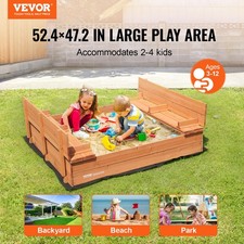 New Wooden Sandbox, 52.4 x 47.2 x 16.9 in Sand Box, Sand Pit with Foldable Ben
