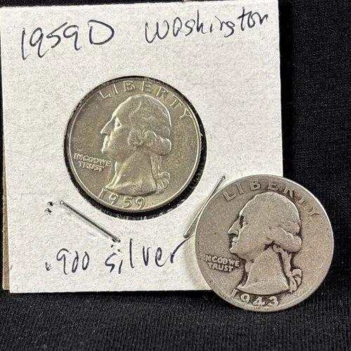2x 90% Silver Washington Quarters 1959-D & 1943 US Coin Lot