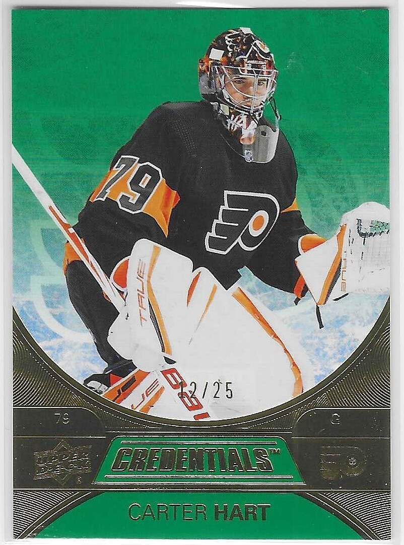 2021-22 UD CREDENTIALS CARTER HART #25 GREEN PARALLEL /25