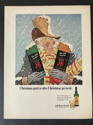 1969 J&B Rare Scotch Christmas Past is Also Christmas Present Vintage Print Ad