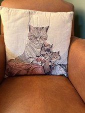 Vintage tapestry cushion Susan Herbert Family of Cats country cottage farmhouse