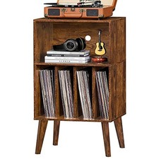 Record Player Stand, Brown Turntable Stand Holds up to 160 Albums, Mid-Century V