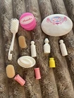 Vintage Barbie Bathroom Accessory Lot Scale Lotion, Powder Comb, Back Brush, Etc