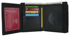 Genuine Leather RFID Blocking Trifold Badge Holder ID Wallet Black