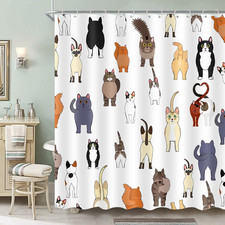Cartoon Cat Shower Curtain Cute Pet Print Bath Curtain for Cat Lovers 60X72