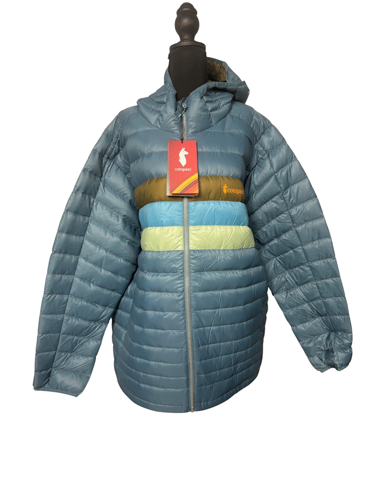 Chaqueta con Capucha Cotopaxi Fuego Para Hombre XXXL Azul Abeto Rayas Nueva con Etiquetas
