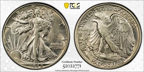 1942 Walking Liberty Silver Half Dollar 50C PCGS AU55-GOLD SHIELD (#1075)