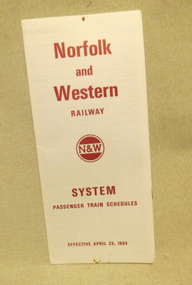 Norfolk & Western Railway N&W System Passenger Train Schedule April 25 1965 Map