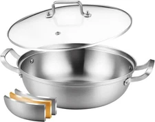 Delarlo Tri-Ply Stainless Steel 11 inch Everyday Pan with Lid Cooking Pot 3.5QT