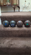 Henselite Size 5 Lawn Bowls Set of 4, 2 Black & 2 Brown, B.B.B.C. Marked
