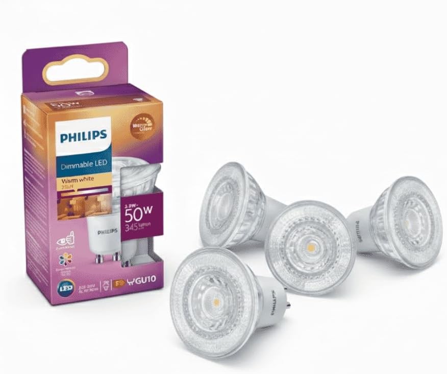 Philips GU10 WarmGlow Dimmable LED Bulbs - 4 Pack