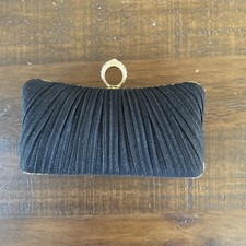 Evening Cocktail Clutch Black Sparkly Ring Handle Chain Strap