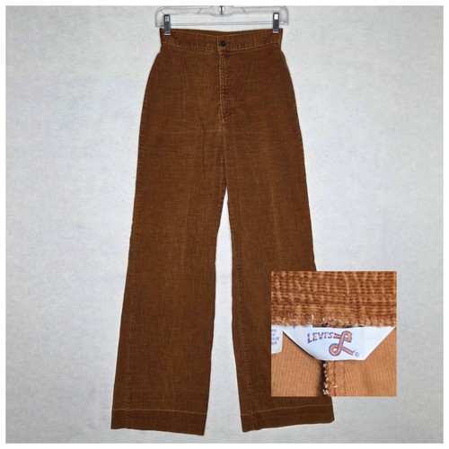 Vintage 70s Levi's Corduroy Pants High Rise Wide Leg Flare Brown Academia 25×32
