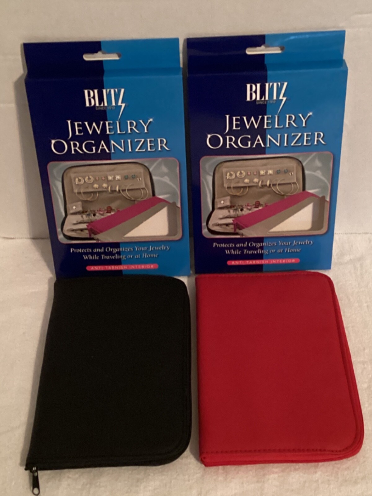 2 Blitz AntiTarnish Jewelry Organizer Travel Faux Leather Holder, Soft