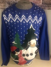 Jolly Sweater Ugly Christmas Sweater Size Large Snowman With Beer Sequin