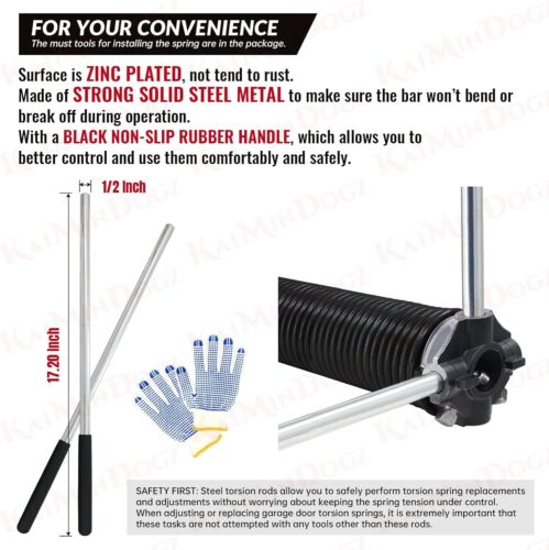 Heavy-Duty Garage Door Torsion Springs Set with Winding Bars & Gloves, 16k Cy... - Picture 7 of 8