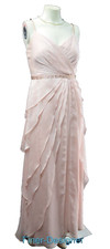 Adrianna Papell fly away layered ruffle formal maxi Dress gown draping Blush 8