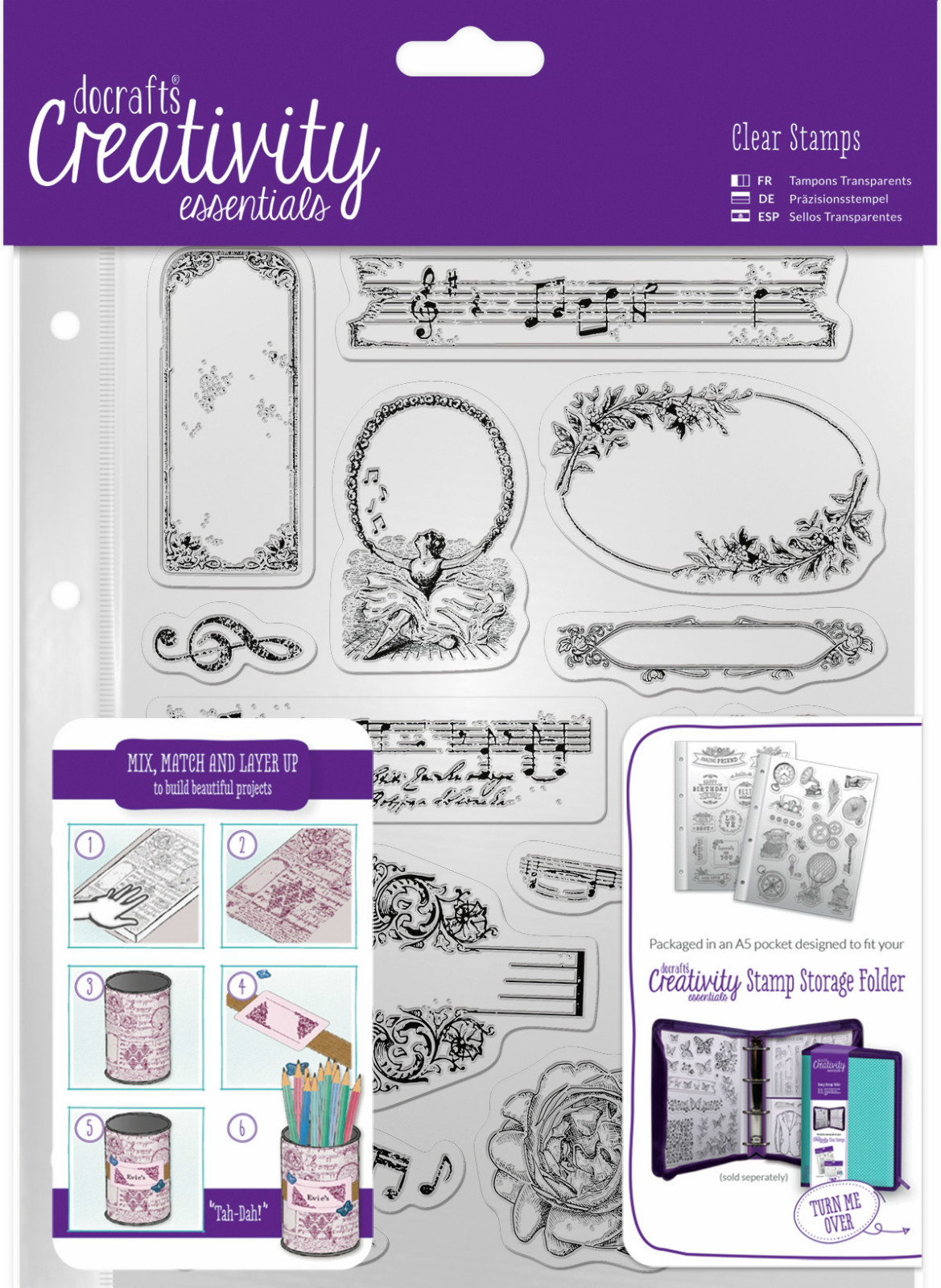 Docrafts Papermania MUSICALITY music A5 stamp set of 14 + storage folder pocket