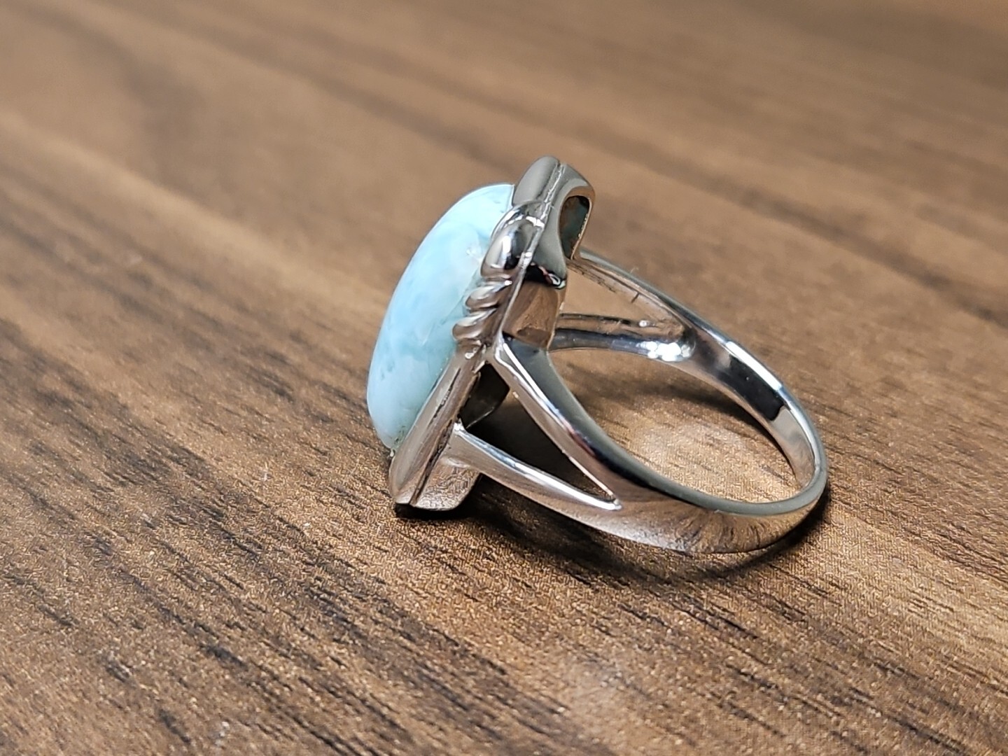 Womans Ring Rectangular Light Blue Stone Sterling… - image 4