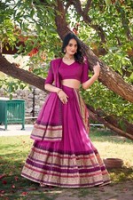 Designer Pure Chanderi Pink Lehenga Choli With Fancy Dupatta For Women Wear