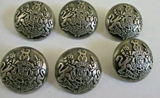 15/16"  24 mm Antiqued Silver CREST  Dome Metal Shank Back  Buttons (6)