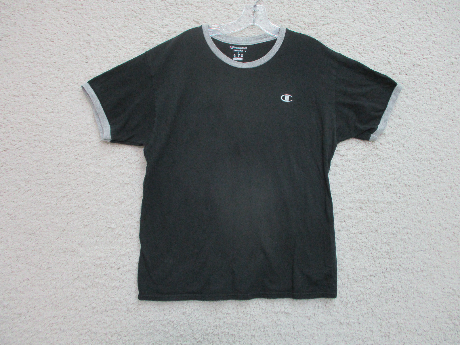 Champion Shirt Large Adult Black Casual Logo Cotton Short Sleeve Classic Fit Men