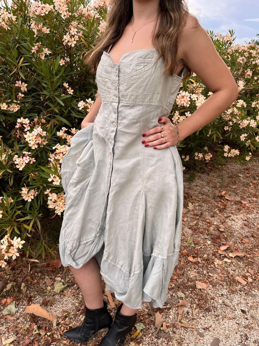 Robe Longue Bohème Chic Marithé Et François Girbaud - Gris-vert, Taille 44, Occasion Très Bon état