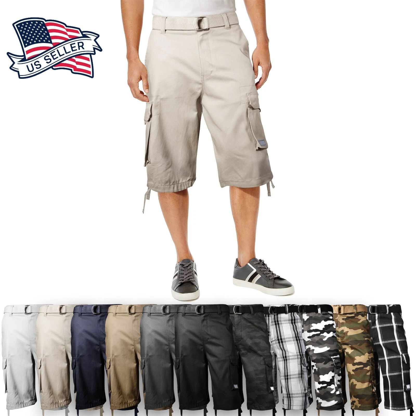 Proclub TWILL CARGO SHORTS Casual Pants Mens Authentic Classic Multi Pockets
