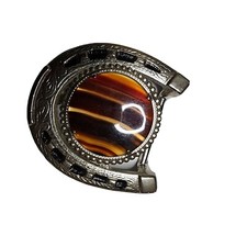 Vintage Cabochon Stone Country Western Horseshoe Belt Buckle