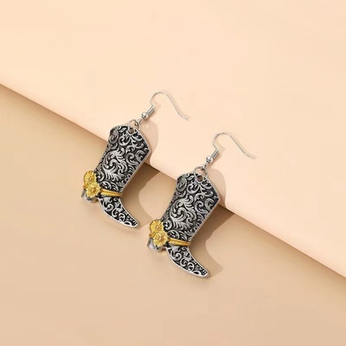 Fashion Rose Flower Boot Shape Earrings Unique Ear Jewelry Alloy Texture - Picture 4 of 8