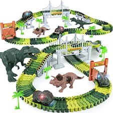 Dinosaur Toys,Create A Dinosaur World Road Race,Flexible Track Playset and 2 pcs