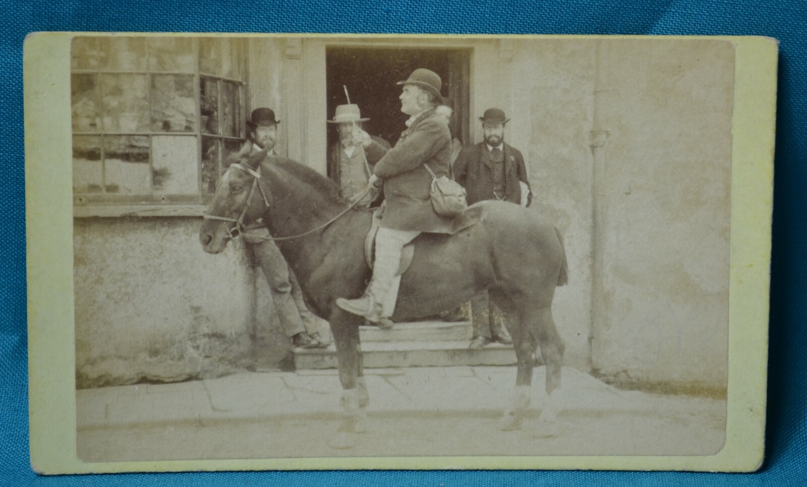 Charming 1870 80s CDV Carte De Visite Photo Short Man Bowler Hat On Pony