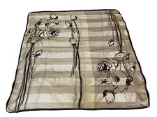 SHINAWATRA Tan Floral Rose Print Silk Scarf 34 x 34