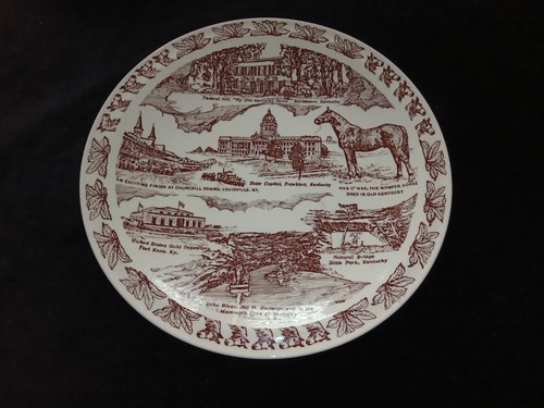 Kentucky The Blue Grass State Brown Souvenir Plate 10.5 " by Vernon Kilns