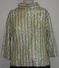 Vintage 1950s/1960s Top Metallic Sequined Wool Beige/Green Lined Hong Kong.