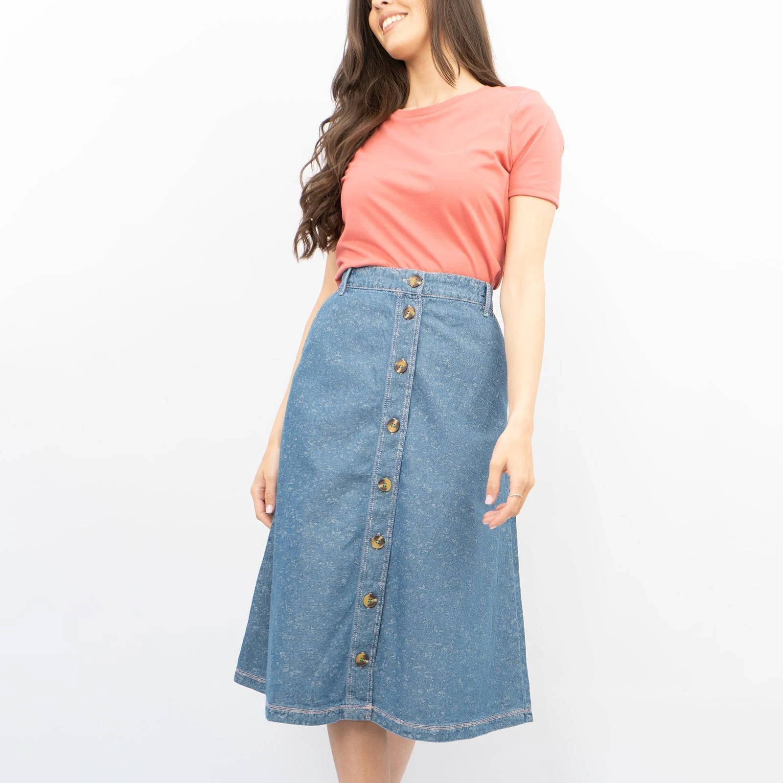 White Stuff Denim Skirt Womens Soft Light Blue Classic Pockets Casual Buttons