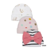 Gerber Baby Girl 3-Piece Organic Cotton Rainbow Unicorn Caps Size 0-6M