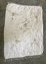 Piano Shawl Fringed Ends White with Beige Modern Floral Design 100 Rayon NWOT