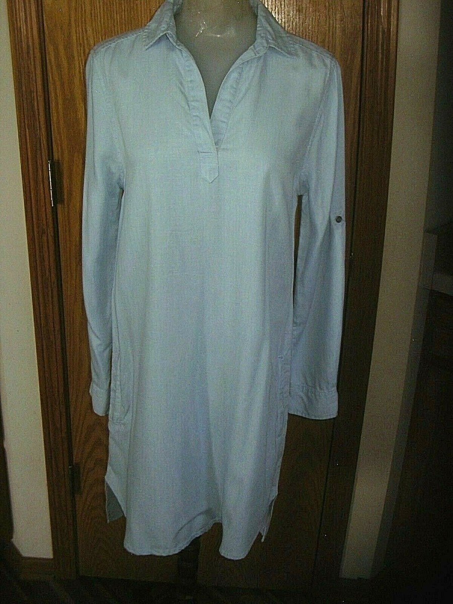 beach lunch lounge denim dress LOUNGE-LONG ADJ.SLV-ABV. KNEE-SHIRT DRESS-LT.BLUE TENCEL-S-NWT Size:8 A Line wedding dresses Stacy Adams Farwell 25410 Split neck adjustable tie straps