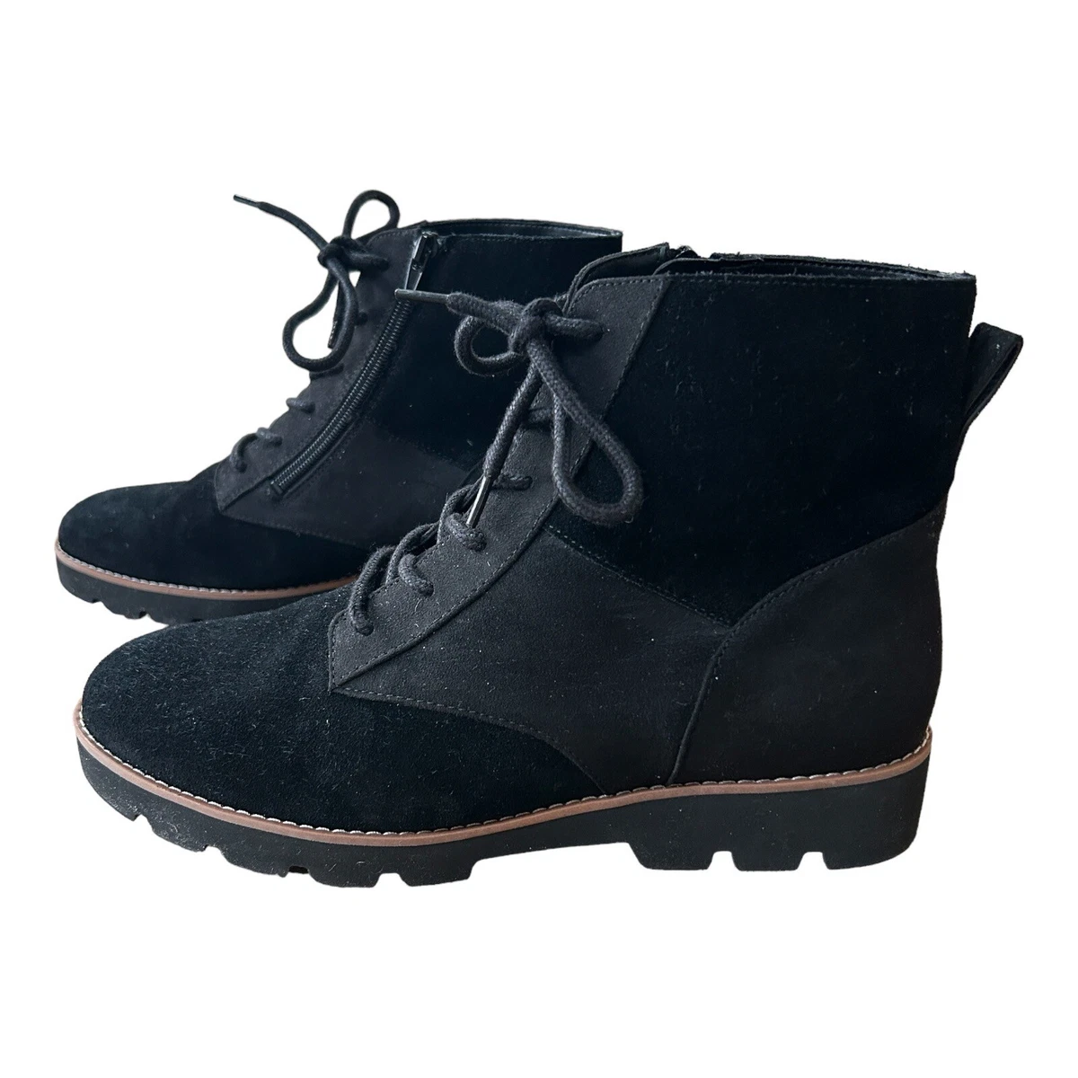 SALE VIONIC Larson Zip Lace Up Boots Womens UK 7 Black Suede Light