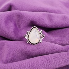 Natural Rainbow Moonstone Band Promise New Ring Jewelry Size All Size 925 Silver