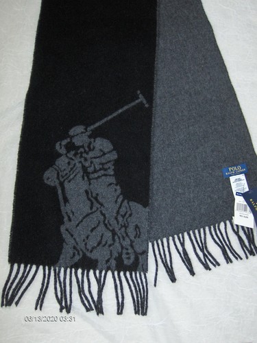 Polo Ralph Lauren Men's Wool Blend Big Pony Scarf Black Italy - Picture 5 of 5