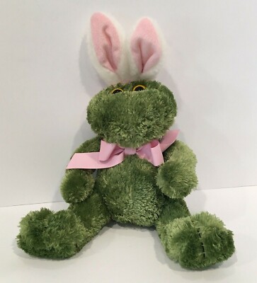 Animal Adventure Green Frog 13'' Plush Stuffed Animal Pink Bunny Rabbit Ears 
