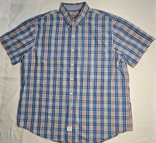 Mens Izod Saltwater Short Sleeve Multicolor Plaid Button Up Shirt Size XL