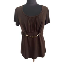 I. N. Studio Brown, Short Sleeve Beaded Tie Back Top, Size XL