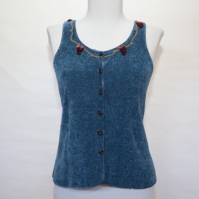 vintage style embroidered blue chenille women's top vest