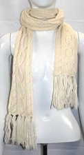 Ivory Colored Knit Scarf with Fringe Ends Unknown Brand & Material Size 6"X56"