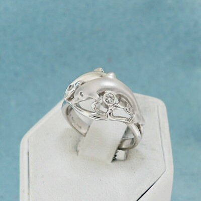 14K White Gold Over Dolphin Curved 0.25Ct Diamond Lab-Created Ring Surprise Gift