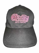 O’Reilly Auto Parts Black Pink Hat Cap W Pink Bill Edge Hook Loop