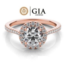 0.75 Carat GIA Certified Solitaire Halo Style Engagement Ring in 14K Rose Gold